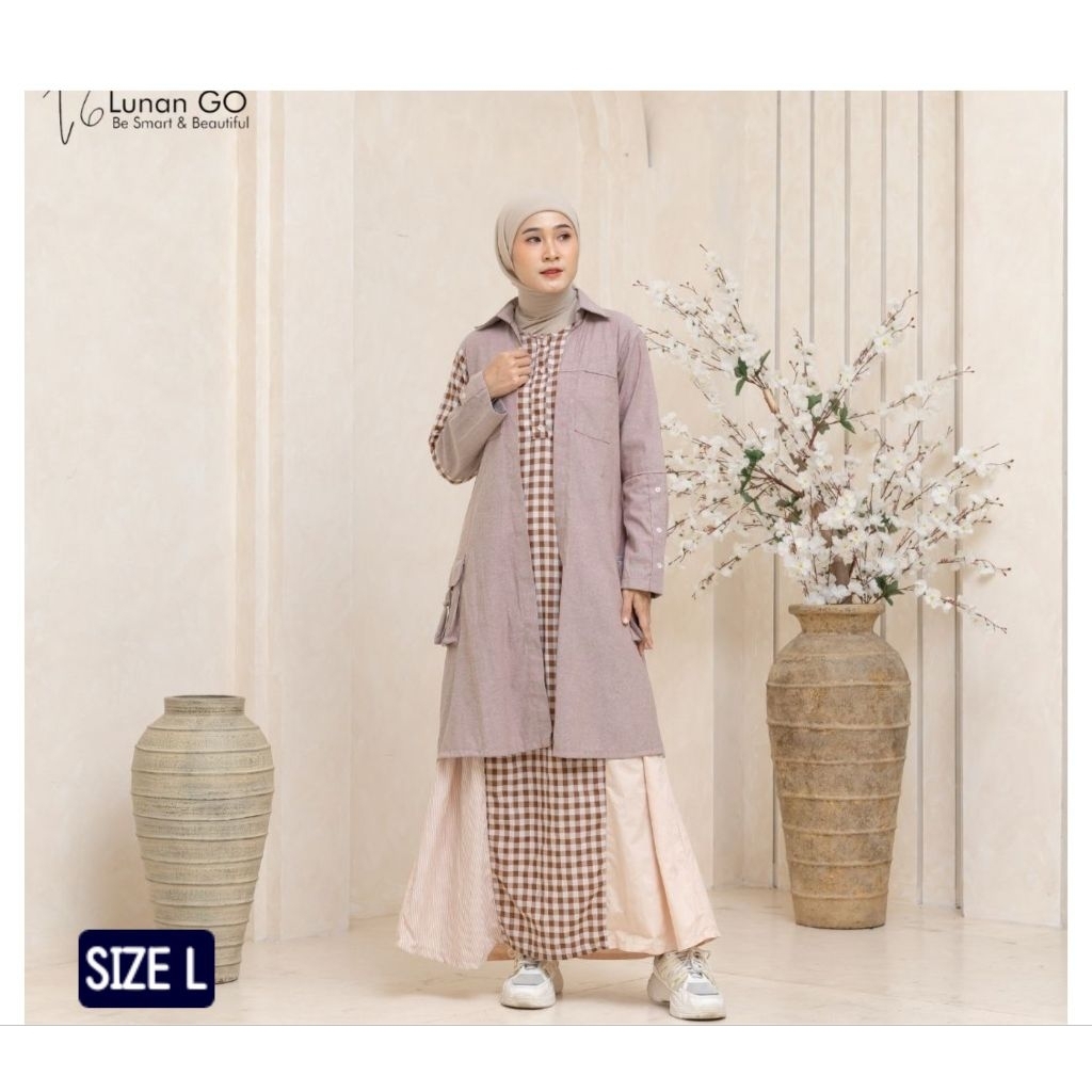 LUNAN GO || GAMIS LG 898 COKLAT & DENIM NAVY