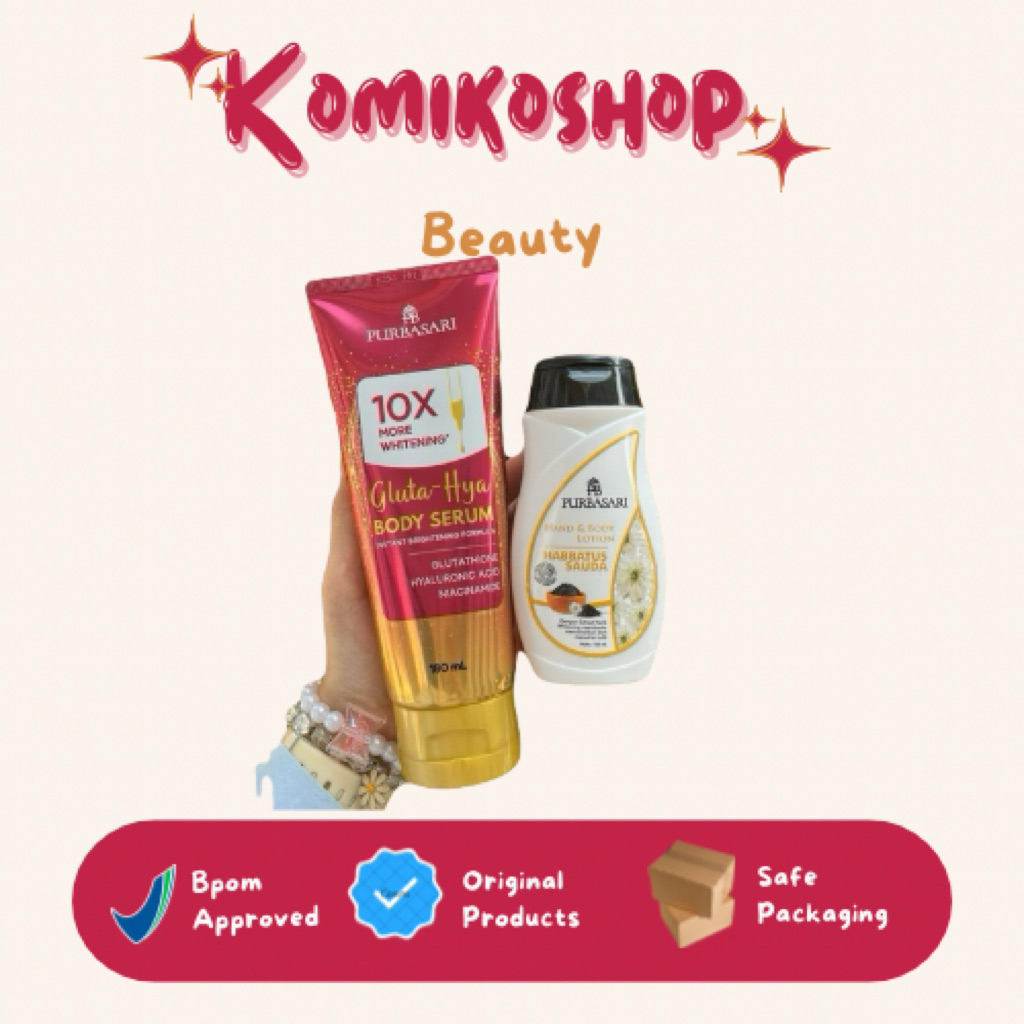 Paket Perawatan Tubuh Purbasari Body Serum Gluta Hya 10x Extra Brightening + Body Lotion Habbatussau