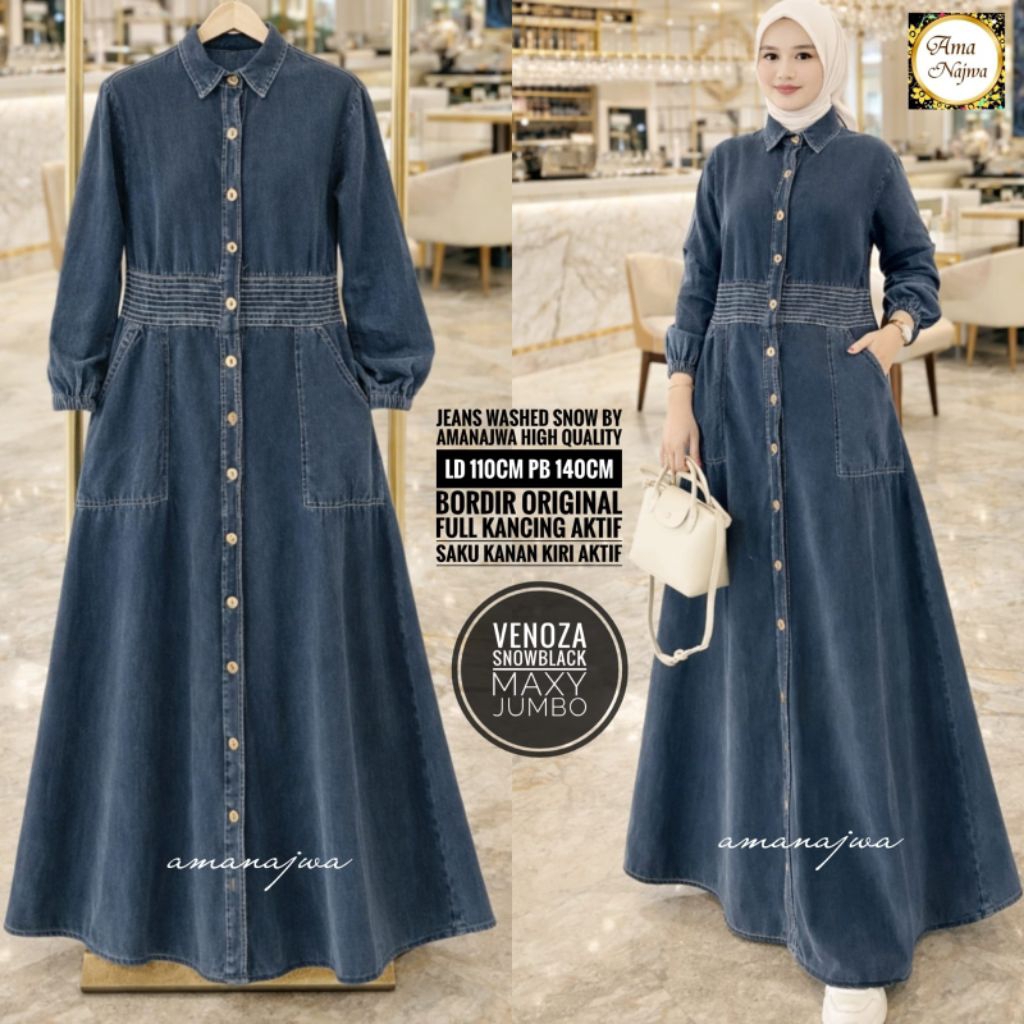 Gamis jeans polos jumbo LD 110 & 130 cm