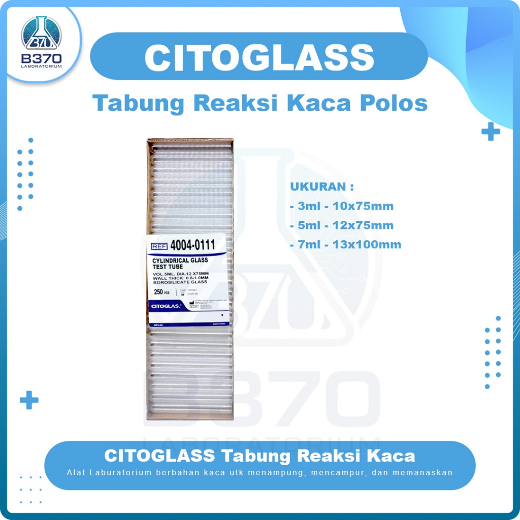 CITOGLASS Tabung Reaksi | Test Tube Kaca Polos 7ml, 5ml, 3ml (250 Pcs)