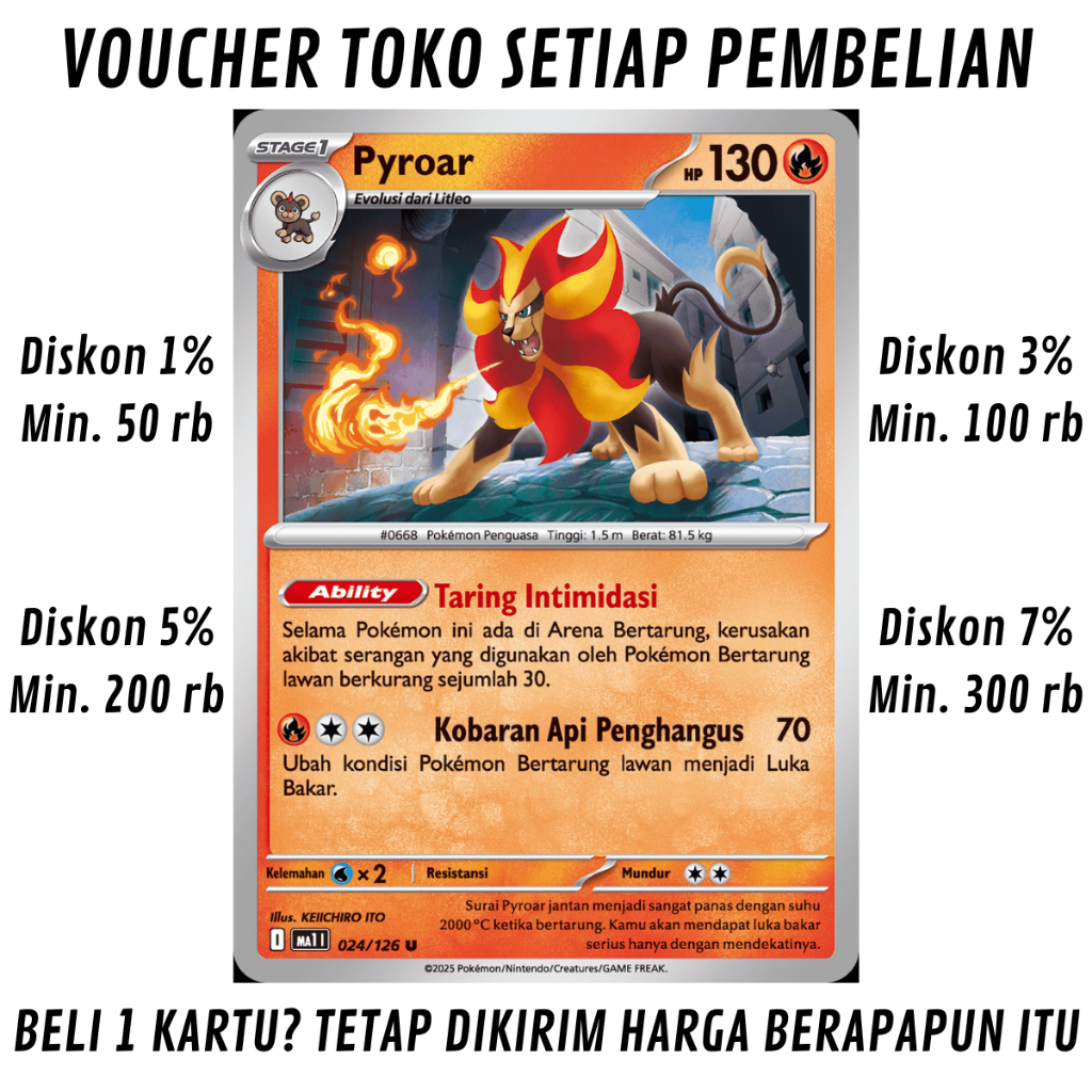 [153] Kartu Pokemon TCG Bahasa Indonesia KONDISI NM (NEAR MINT) Pyroar Booster Pack "Evolusi Mega" 0