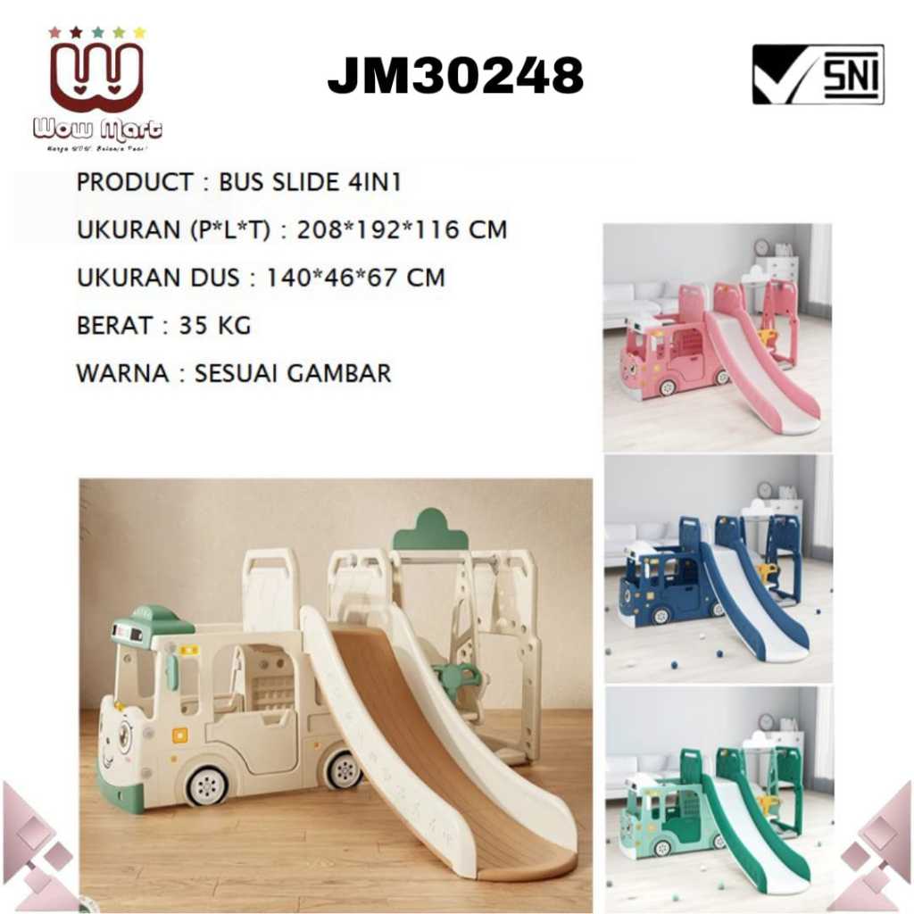 JM 30248 Baby And Kids Sliding 3IN1 // Mainan Perosotan Single Anak Plus Ayunan Playground Indoor Eq