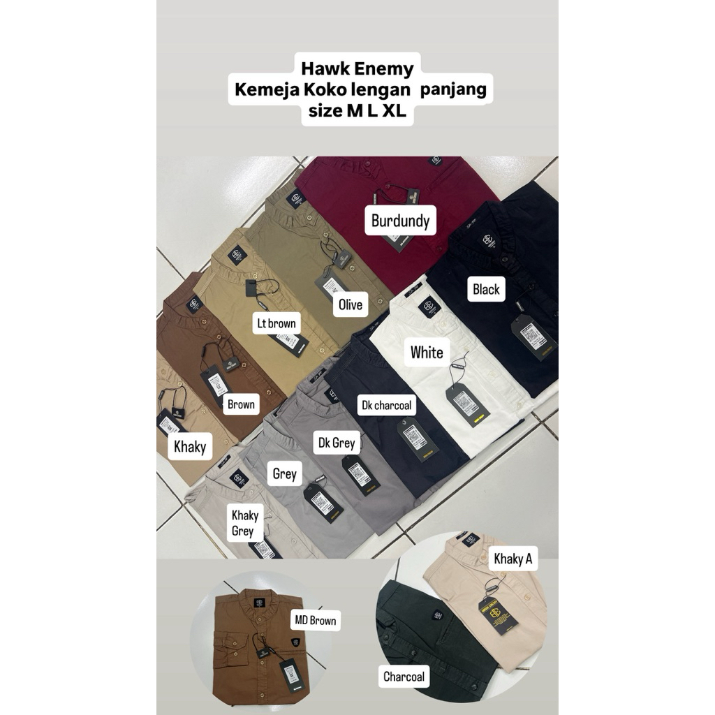 HAWK ENEMY - Kemeja koko pria lengan panjang / Kemko / Pakaian muslim pria