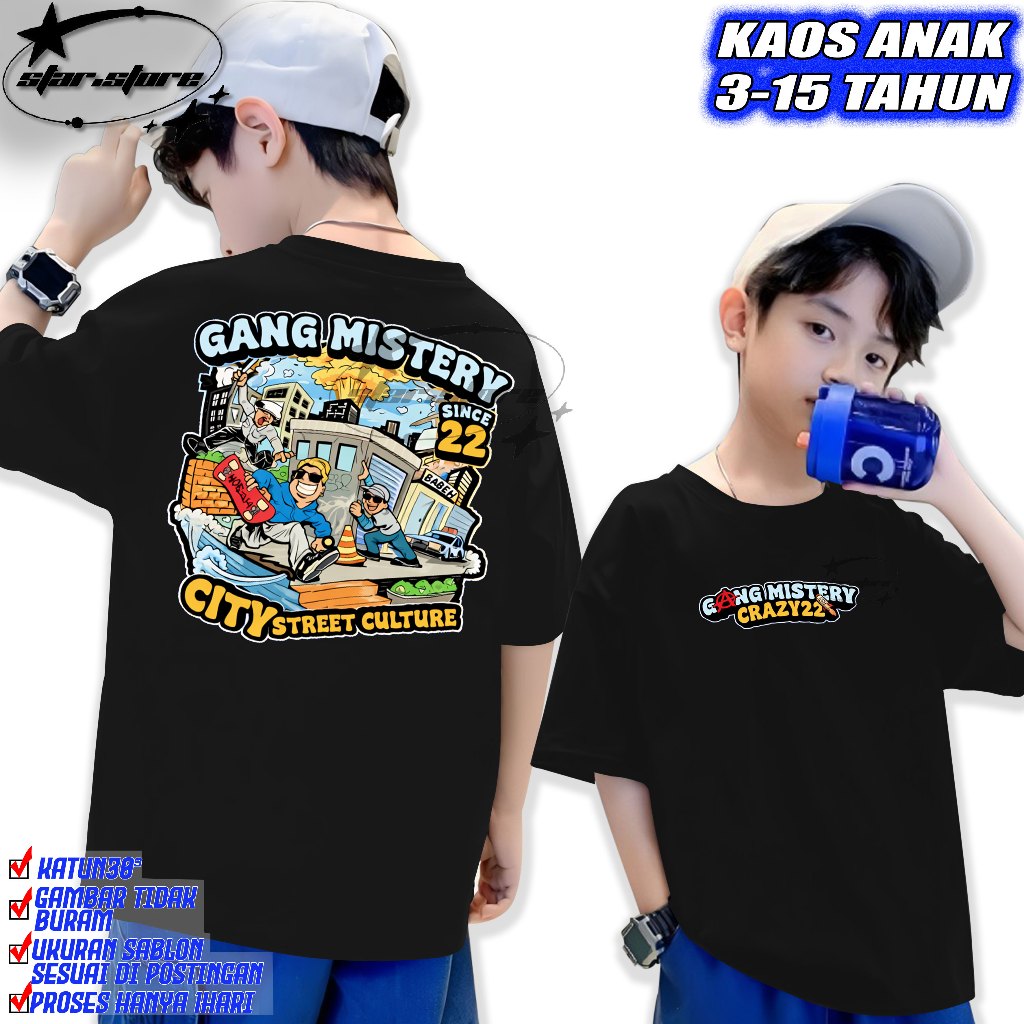 Kaos ANAK Distro Gang Mistery Cowok Cewek Baju Kaos Pria Biru Benhur Viral Kaos Baju Distro Pria Ter