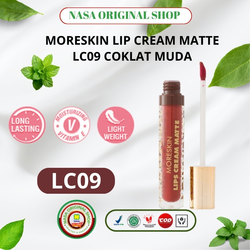 MORESKIN Lip Cream LC09 Coklat Muda Lipstik Matte Nude Brown Daily Makeup Warna Natural Smooth Finis
