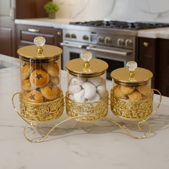 Toples kaca set rak gold- Maxistore