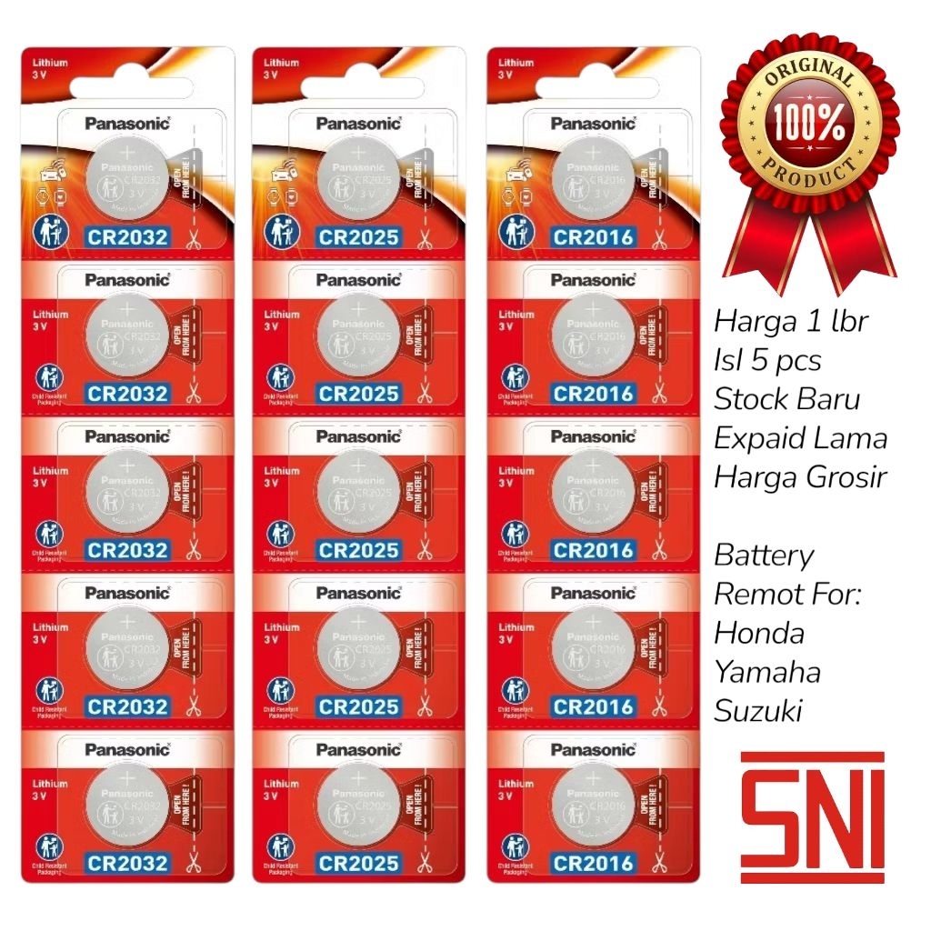 Baterai Panasonic CR2032/CR2025/CR2016/ISI 5 Keping/Asli/Grosir