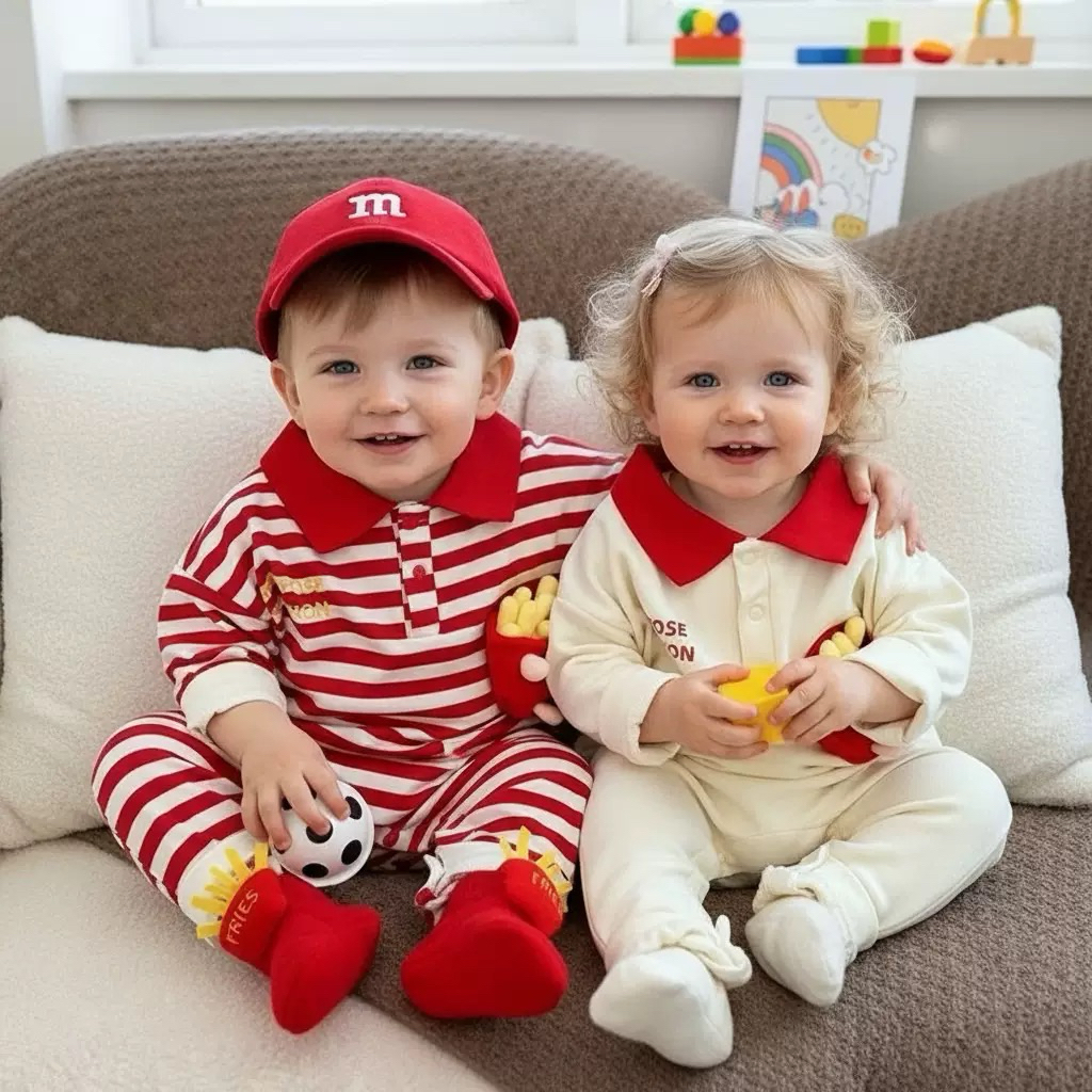 Fries jumpsuit jumper bayi laki laki perempuan kembar twin