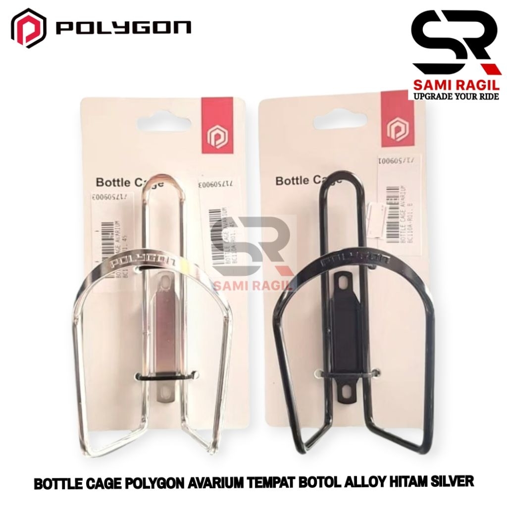 BOTTLE CAGE POLYGON AVARIUM TEMPAT BOTOL AIR MINUM DUDUKAN KLEM ALLOY ALUMUNIUM HITAM SILVER SEPEDA 