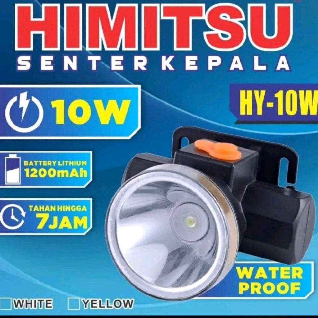 Senter Kepala HY 10 Waterproof Putih / Kuning Himitsu Senter kepala outdoor anti air Senter kepala L