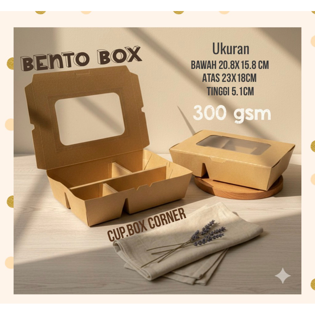 food grade lunch box/bento box kraft coklat sekat 4 jendela