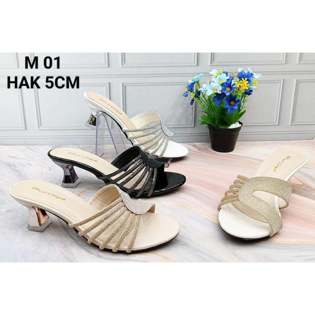 PURPLE - M.01 - SANDAL PESTA WANITA GLITTER HEELS 5cm - SANDAL PESTA WANITA