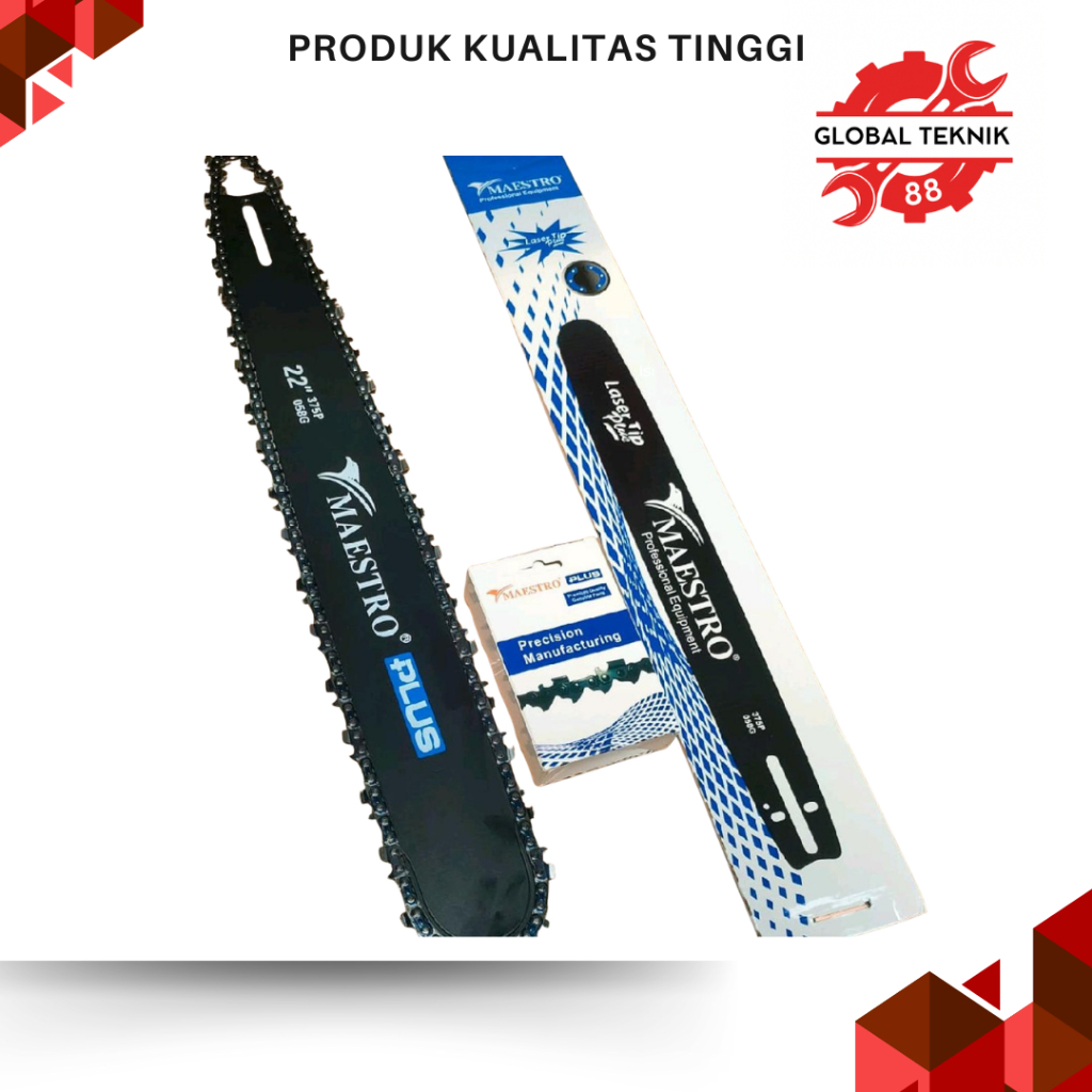PAKET GUIDE BAR CHAINSAW 22" LASER + RANTAI CHAINSAW 38T MAESTRO