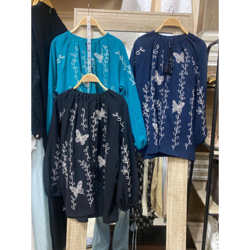 BLOUSE WANITA BAHAN CRINKLE MOTIF BORDIR