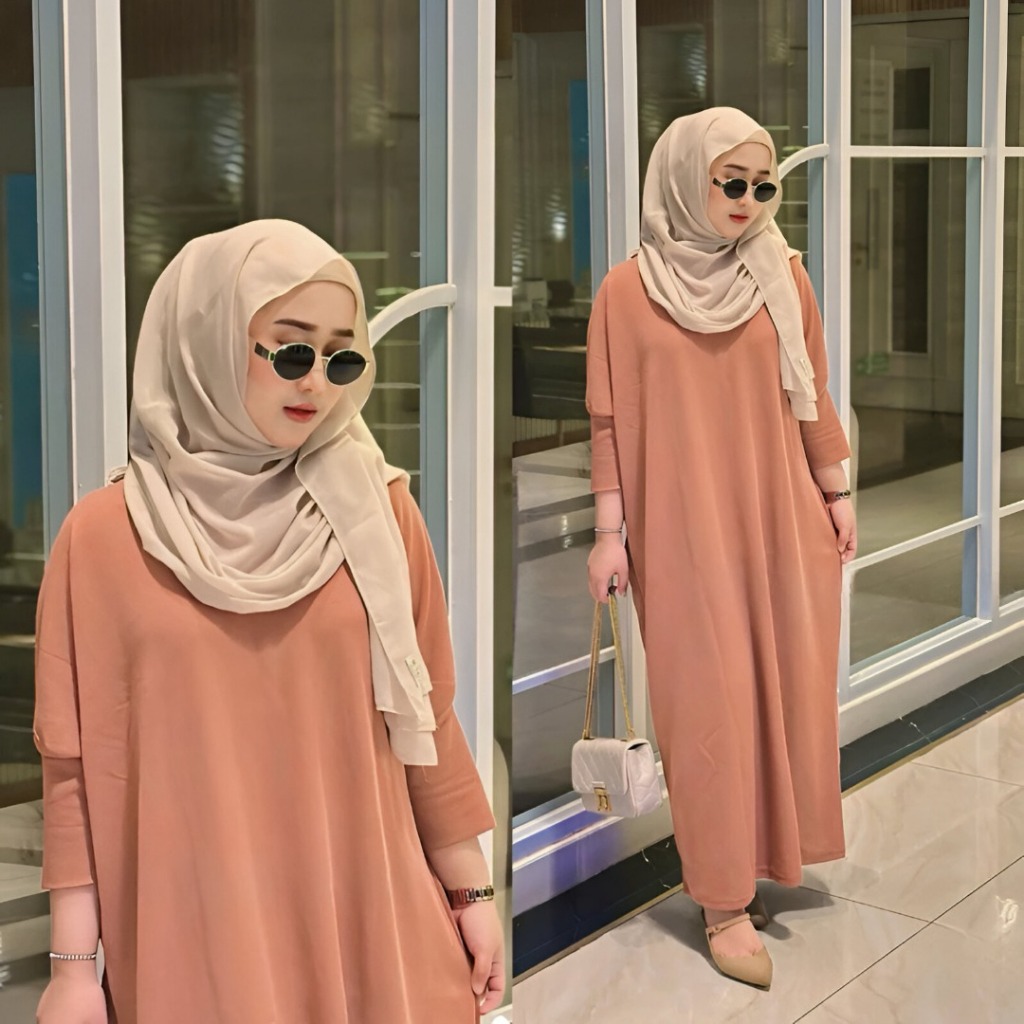 FX - Gamis Simple Lengan 7/8 Kaftan Gamis Kekinian Modis Simple Gamis Wanita Jumbo Murah BB 40-100 K