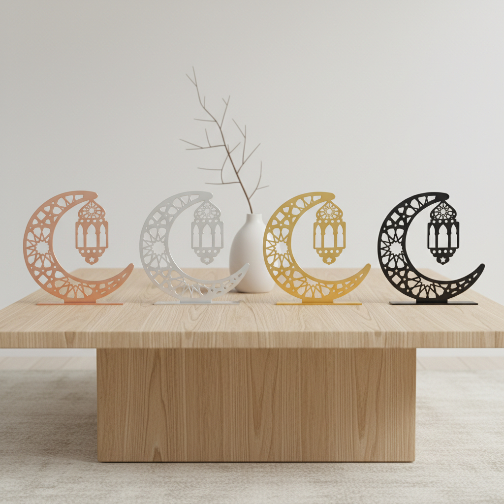 [MK] Ornamen Meja Akrilik Eksklusif Ramadan Mubarak - Pajangan Moon & Lantern Mirror Aesthetic