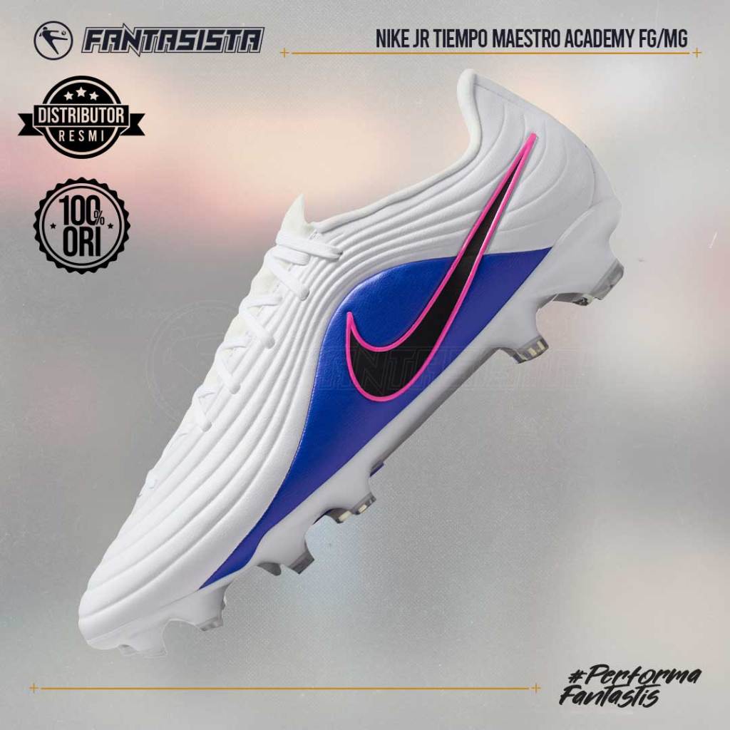 Sepatu Sepak Bola - NIKE JR TIEMPO MAESTRO ACADEMY FG/MG  - White / Racer Blue / Pink Blast / Black 