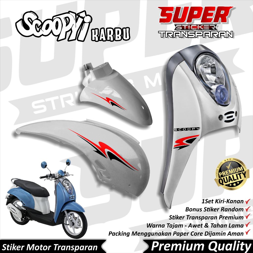 Stiker Transparan UV Scoopy Karbu  Anti Luntur keren Striping Bening Scoopy Karbu Striping Transpara