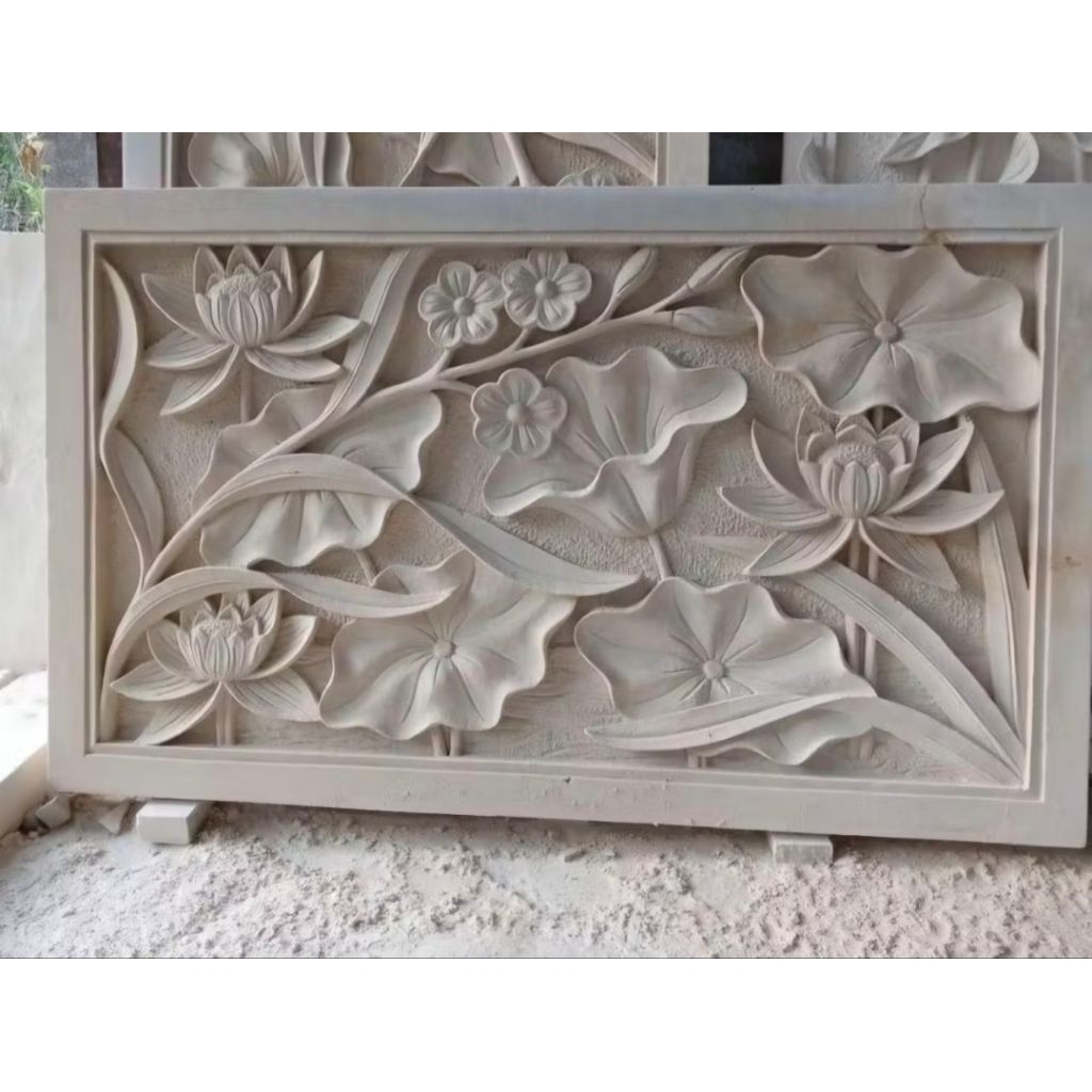 relief batu alam motif lotus
