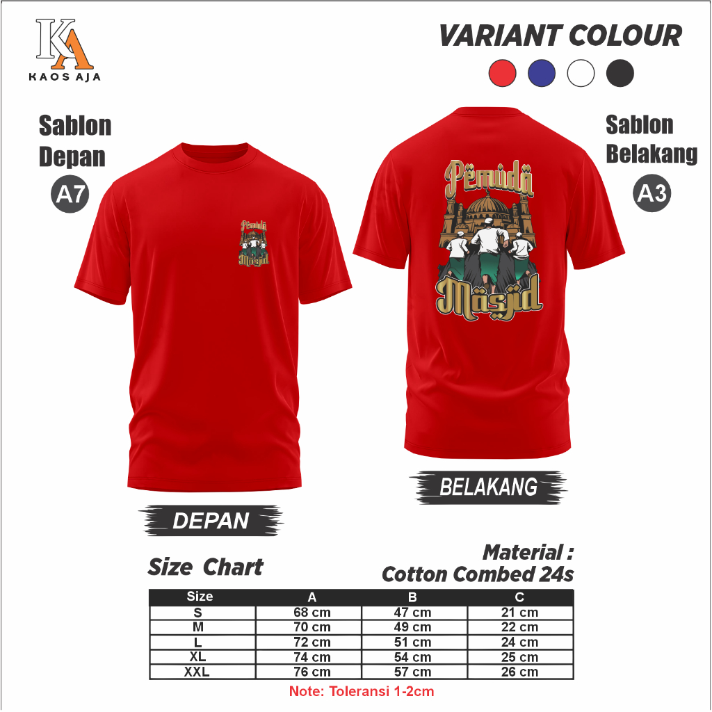 Kaos Custom Sablon Satuan 24s DTF | PEMUDA MASJID | Bikin kaos Satuan | Premium | Kaos Murah