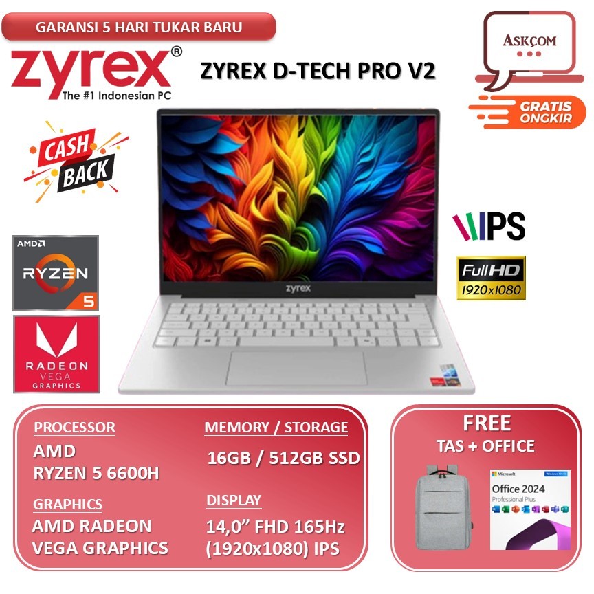 Laptop Zyrex D-TECH PRO V1/V2 RYZEN 5 6600H 16GB 1TB SSD 14.0FHD IPS Windows 11