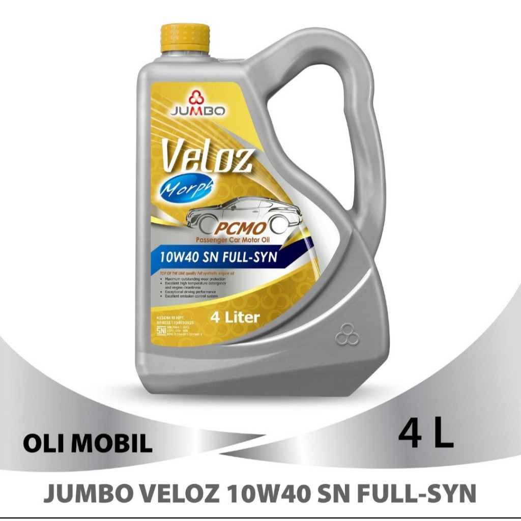 JUMBO VELOZ PCMO 10W40 4L/OLI MESIN 10W 40/10W40 Api SN Bensin Full Synthetic 4L/4 L