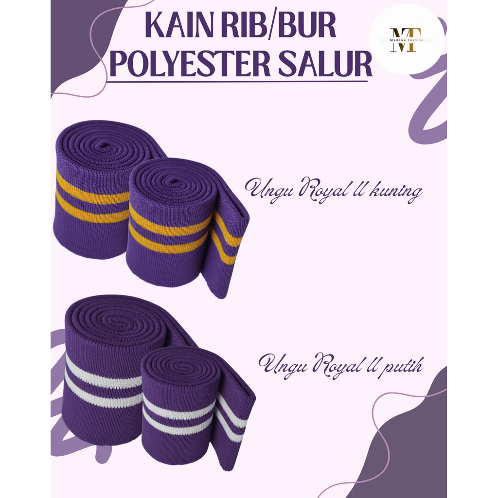 kain Rib/Bur jaket polyester rajut 1x1 motif salur spesial Ungu
