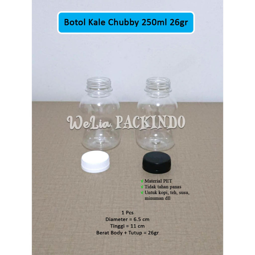 [1 PCS] Botol Plastik Kale Gendut 250ml 26Gr / Kale Gemoy Gemuk Pendek Chubby / Botol Minuman Jus Ju