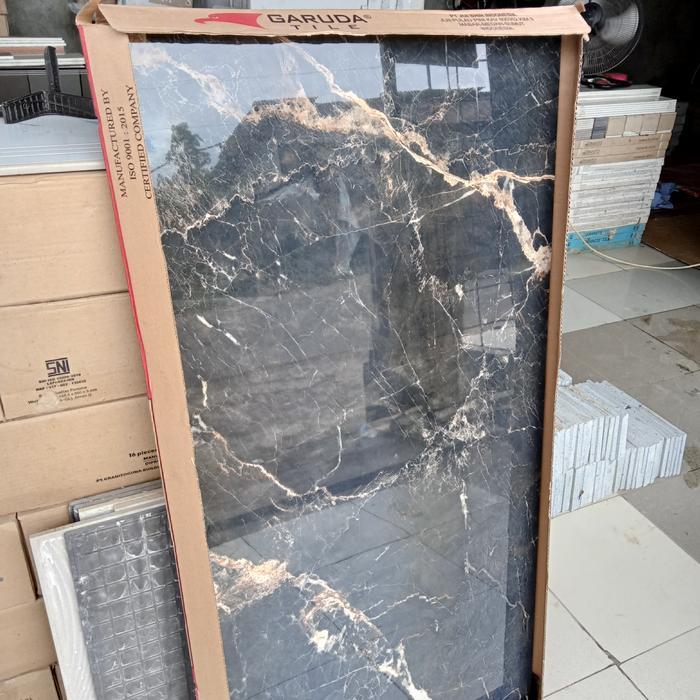 Granit 60x120 Black Magior Garuda Tile Nano Polish | Granit Lantai Hitam Elegan Premium Ukuran Besar