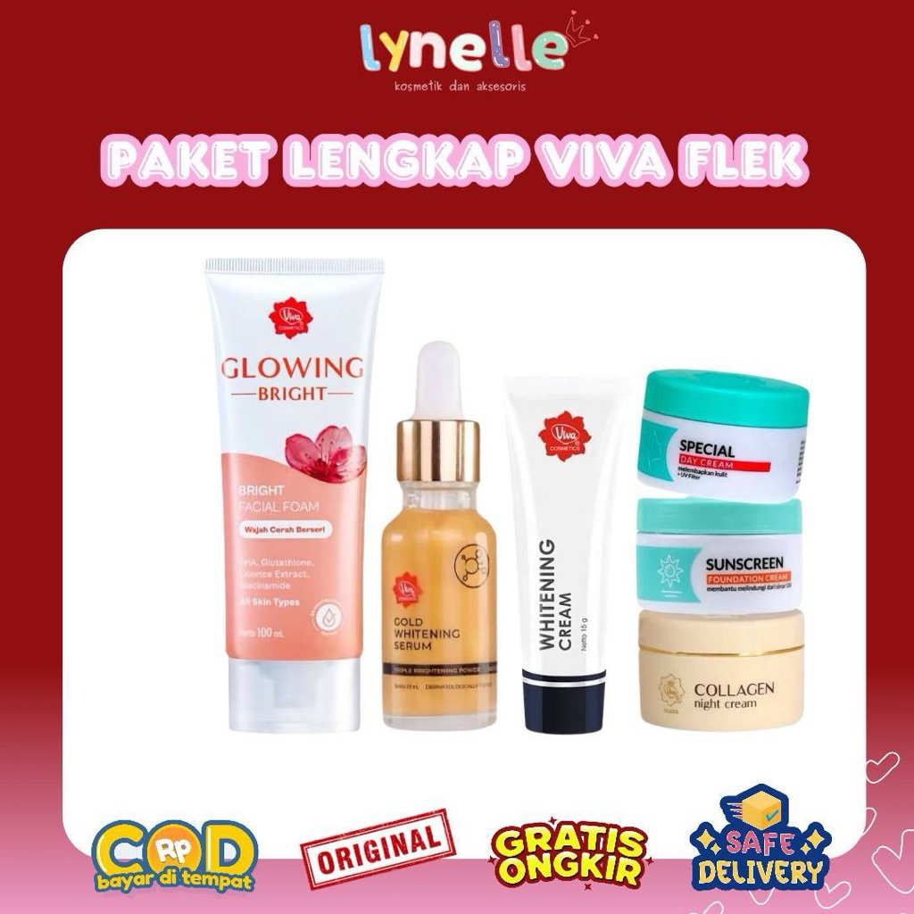 VIVA PAKET SKINCARE ISI 5PCS - FACEWASH-SERUM-WHITENING CREAM- COLLAGEN NIGHT-SSC SDC-