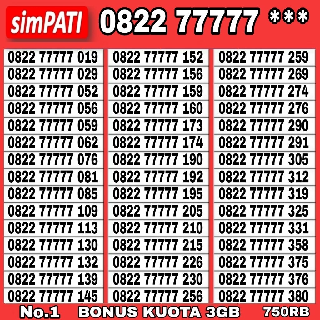 nomor cantik kartu perdana telkomsel panca 77777