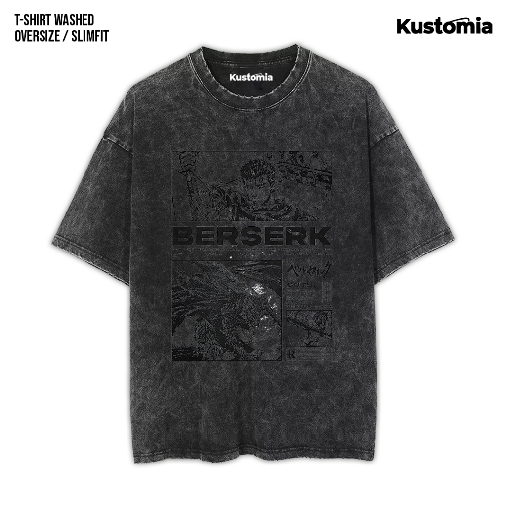KUSTOMIA Kaos BERSERK Washed T-shirt Black White | BERSERK-7
