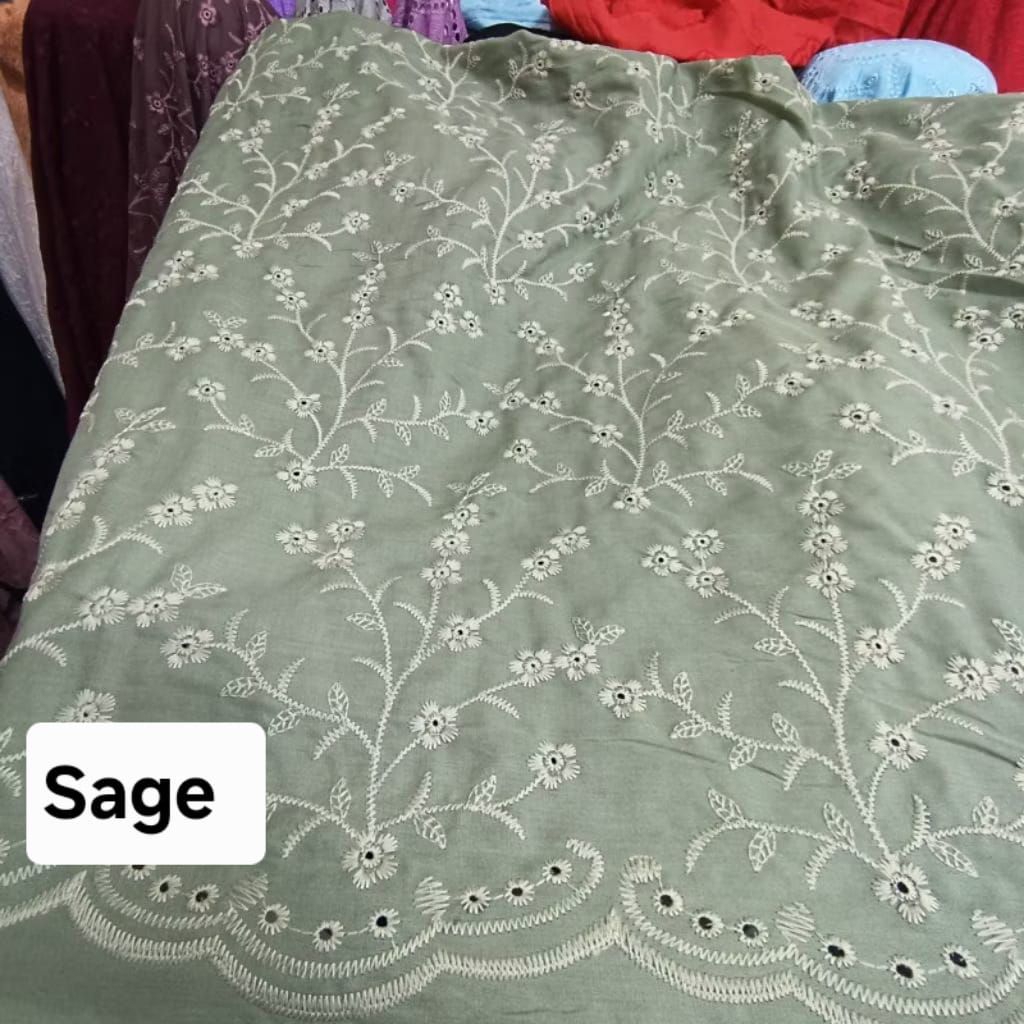 Kain bahan katun bordir akar / Kain katun bordir premium import