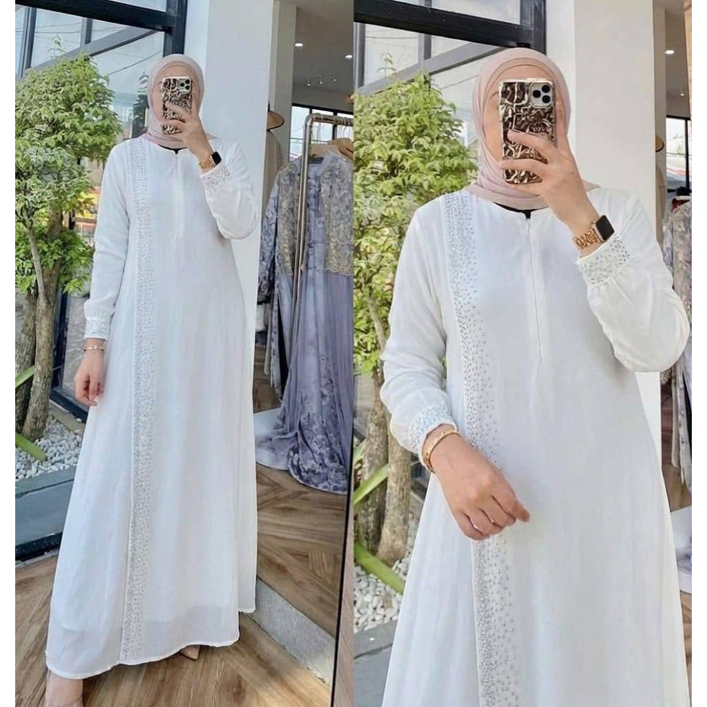 Gamis  AbaywTwill ori import premium shofiyaNs FC Najibah Gamis Syar'i asdf Putih Benhur hitam putih