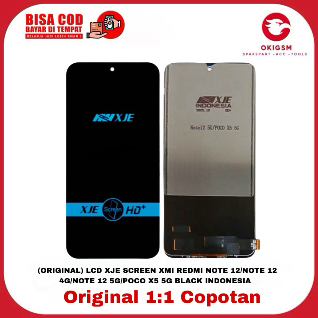 ORIGINAL) LCD XJE SCREEN XMI REDMI NOTE 12/NOTE 12 4G/NOTE 12 5G/POCO X5 5G BLACK INDONESIA Original