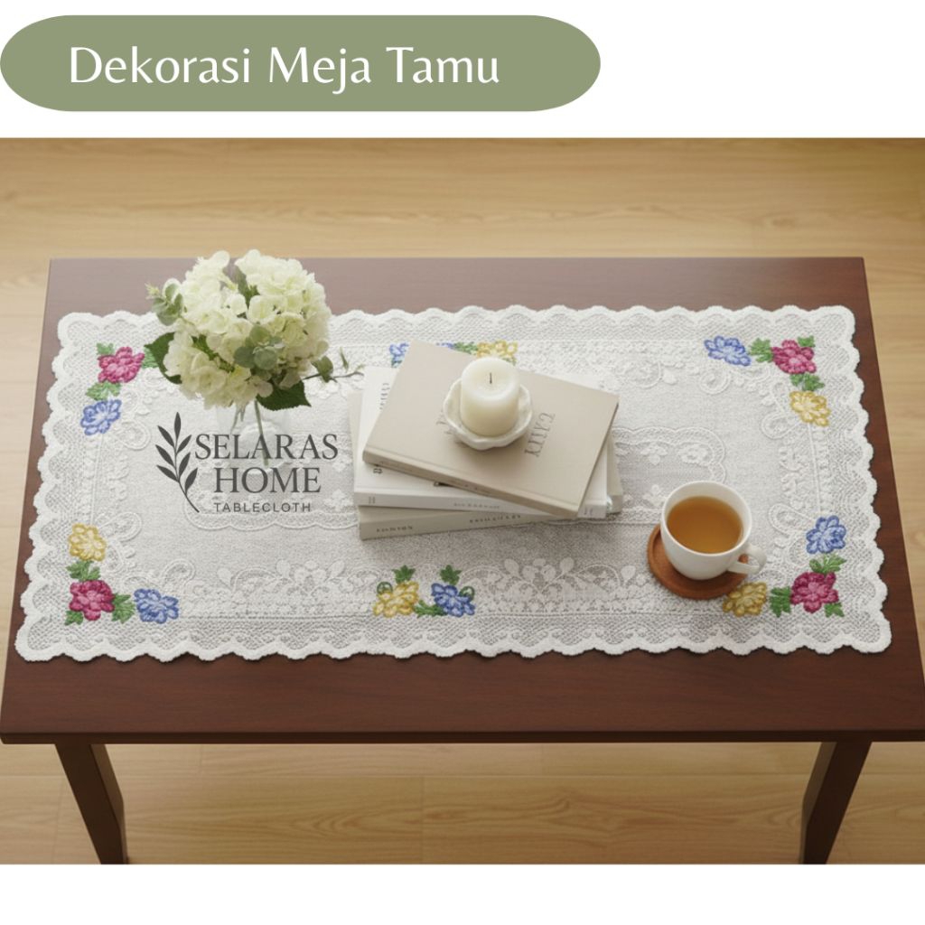 COD Taplak Meja Lebaran Taplak Meja Tamu Persegi Motif Bunga ukuran 50x100cm Taplak Meja Tamu Murah 