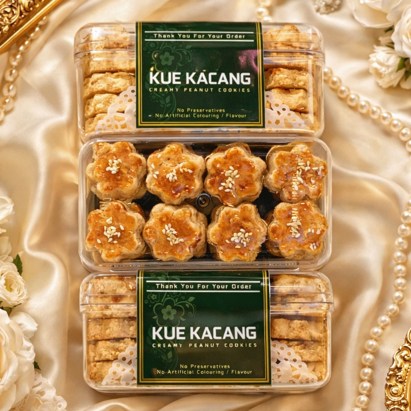 KUE KACANG Mede Premium Butter Tabur Wijen Bentuk Bunga | Kue Kering Lebaran Kemasan Jar 750ml dan Hardtop 350gr by RaMaChef