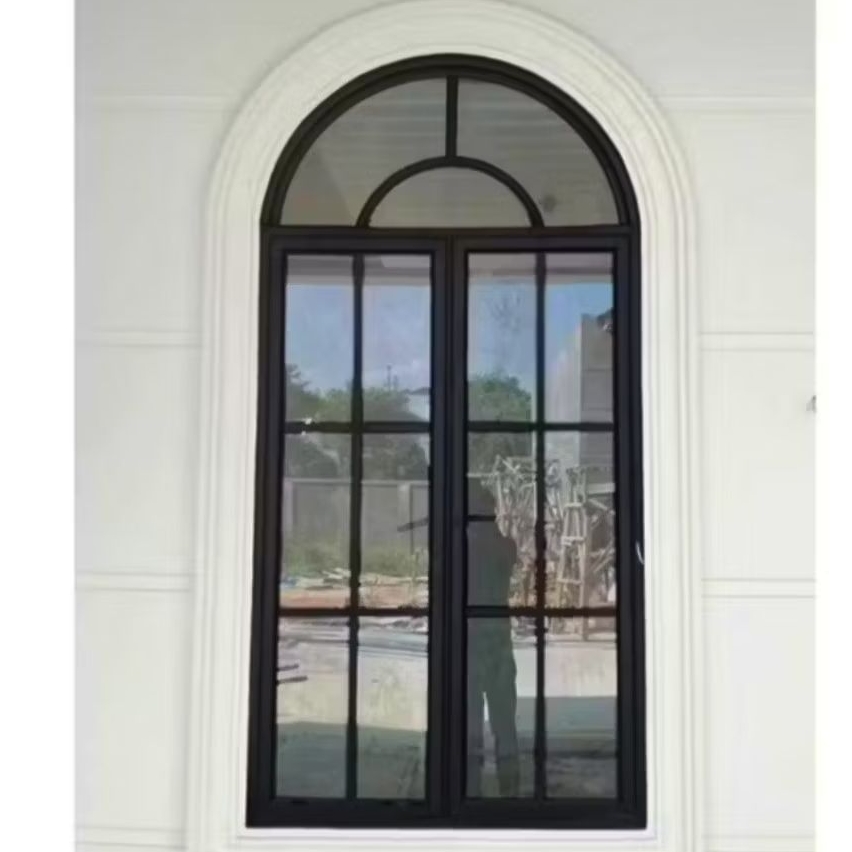 Jendela Lengkung Dua Daun Model Ornament Aluminium Kaca