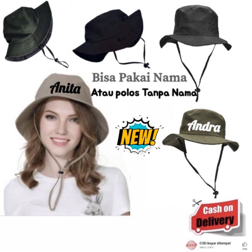 Topi Rimba Dewasa Ripstop Bordir Nama Allsize 58-60cm Multiwarna Keplek Outdoor