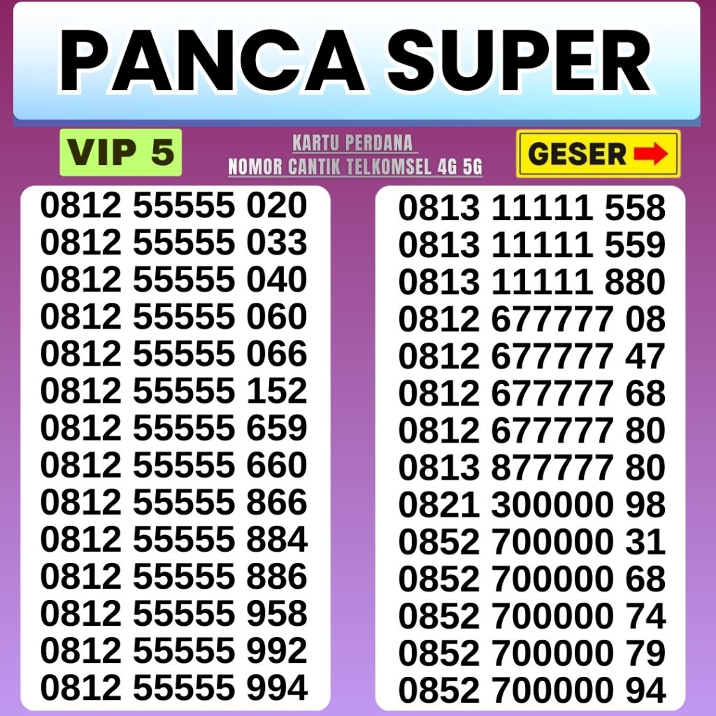 Kartu Perdana Nomor Cantik Telkomsel Panca Super 55555 Kartu Perdana Telkomsel Tsel Red Telkomsel 5g