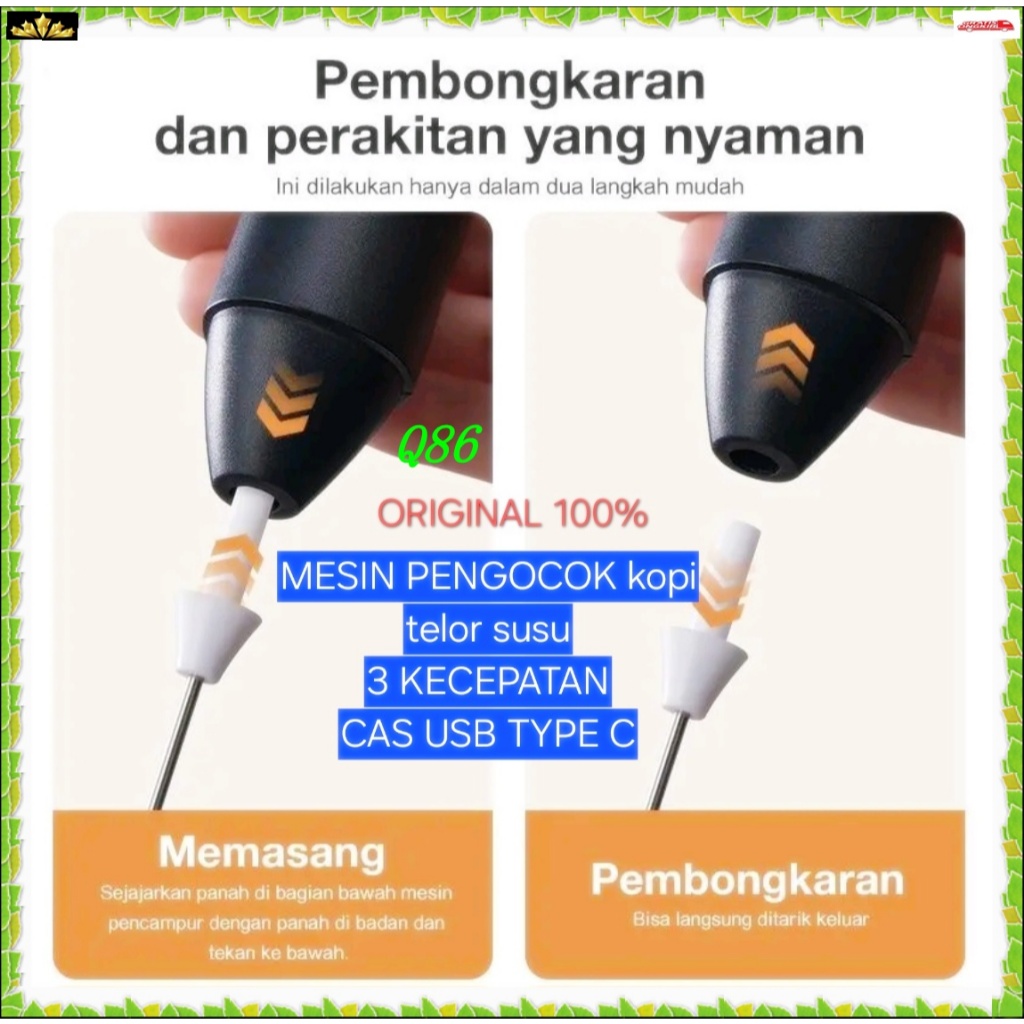Q86 Mesin hand mixer Pengocok cas USB TYPE C pegas ORI 100% ALAT ADUK KOCOK PENGADUK PERALATAN BLEND