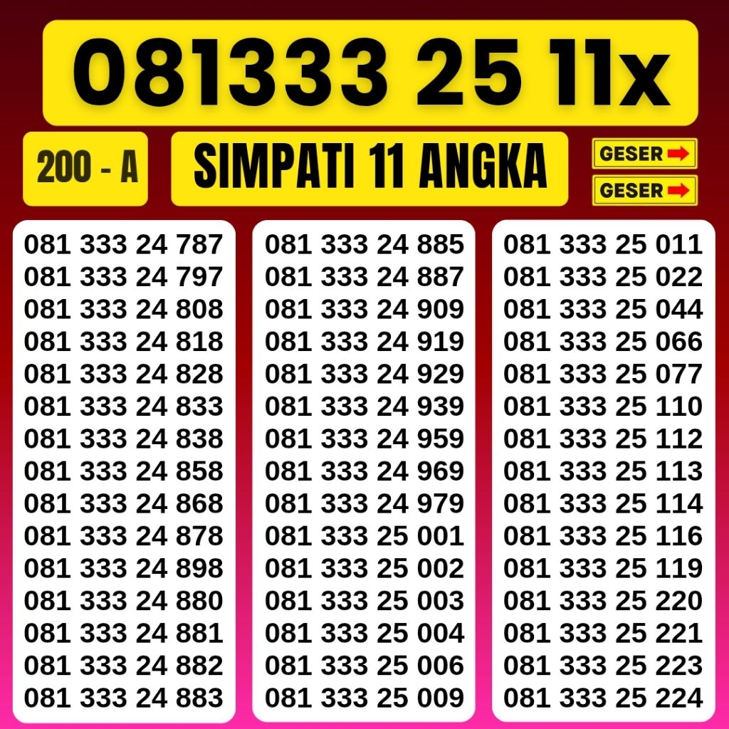 Nomor Telkomsel 11 Digit Bonus Kuota 3GB Nomor Cantik Telkomsel Panca Super 3333 Kartu Perdana Telko