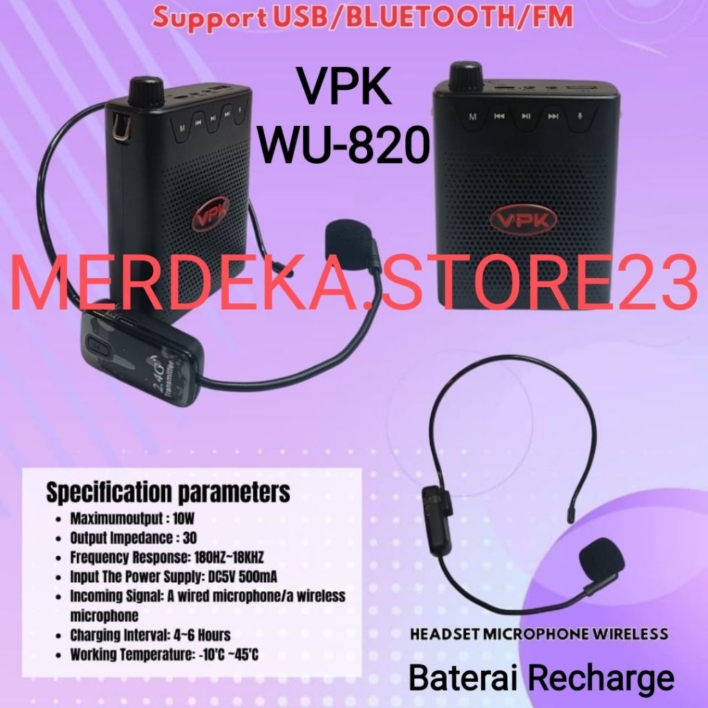 Speaker Waistband Multifungsi VPK WU820 / VPK WU 820 Multimedia Wireless Player / Professional Audio