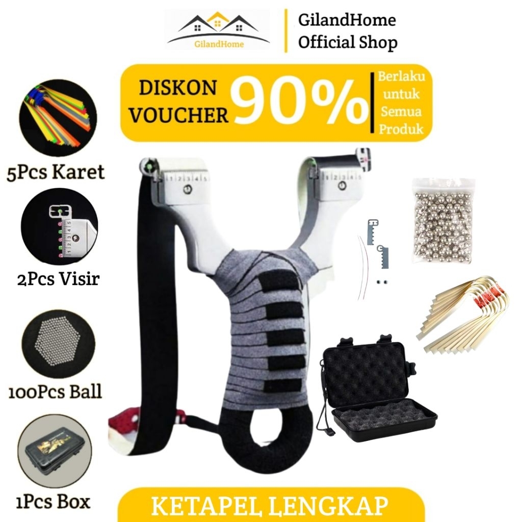 Ketapel Slingshot Premium Tactical Metal Berburu Hunting Stainless Steel Fullset 5 Karet + 100 Pelur