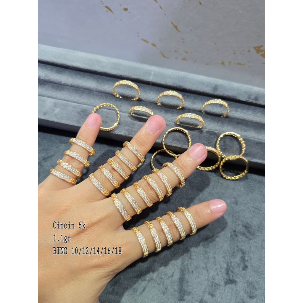 Cincin emas listring full mata mata plus rantai
