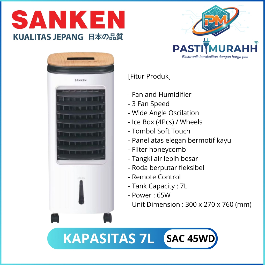 SANKEN Air Cooler SAC-45D 7 Liter Desain Modern 3 Kecepatan Filter Honeycomb