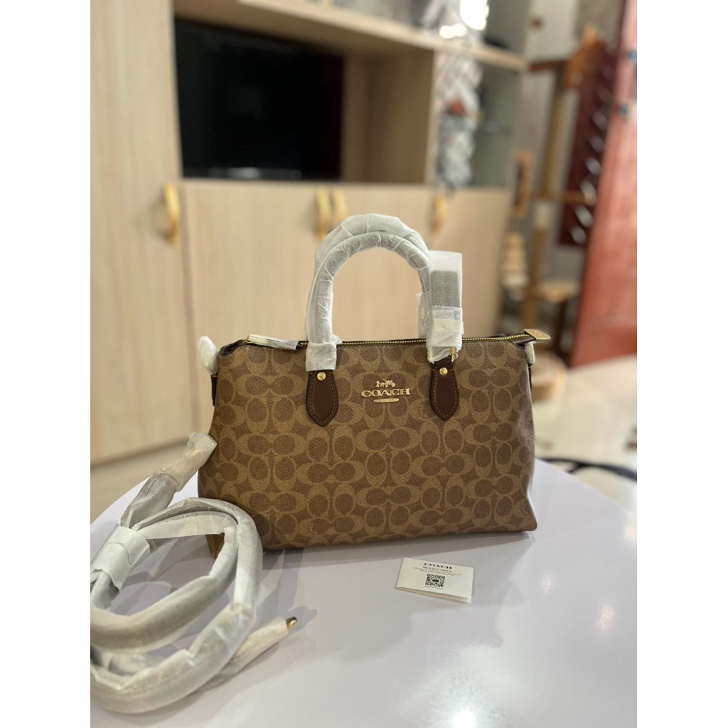 Georgia Satchel in Signature Canvas_Tan Brown