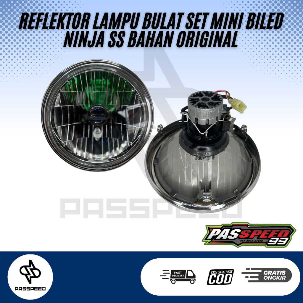REFLEKTOR LAMPU BULAT SET MINI BILED IBRIGHT SOCKET H4 NINJA SS BAHAN ORIGINAL KAWASAKI SUDAH PNP