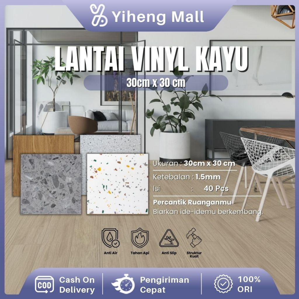 40PCS Vinyl Lantai Marbel Premium Stiker Lantai Marmer 30x30cm Lantai Vinyl Stiker Kayu Vinyl Lantai