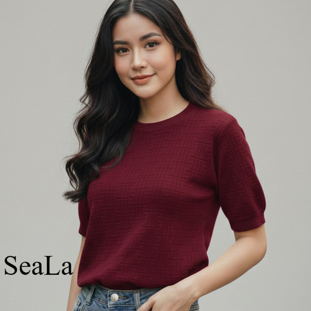 SEALA | T-Shirt Rajut Knit Bahan Import | Atasan Rajut Knit | Kaos Rajut Knit | Baju Kekinian Rajut 